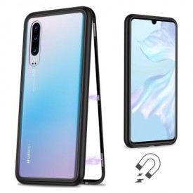 Husa Huawei P30 Magnetica Black, Perfect Fit cu spate de sticla securizata premium
