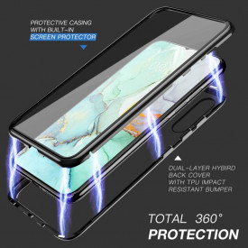 Husa Huawei P30 Pro , Magnetica 360 Negru, Perfect Fit cu spate de sticla securizata premium + folie de sticla pentru ecran