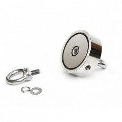 Magnet neodim oală D 60 mm cu două cârlige inelare și două fețe x 120 kg - magnet fishing