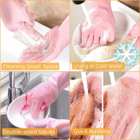 Manusi profesionale din silicon cu perii pentru spalat vasele si pentru protejarea mainilor, reutilizabile, MyStyle® Kitchen