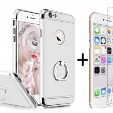 Pachet husa Elegance Luxury 3in1 Ring Silver pentru Apple iPhone 6 / Apple iPhone 6S cu folie de sticla gratis