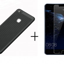 Pachet husa Elegance Luxury Mesh Black pentru Huawei P10 Lite cu folie de protectie gratis