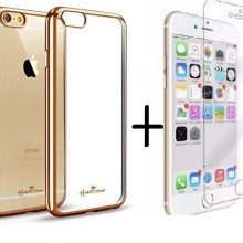 Pachet Husa ELEGANCE LUXURY pentru Apple Iphone 6 / Apple Iphone 6S PLACATA AURIU (ELECTROPLATING GOLD) cu folie de protectie gratis