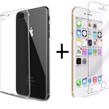 Pachet husa Elegance Luxury slim TPU transparenta pentru Apple iPhone 7 Plus cu folie de sticla gratis