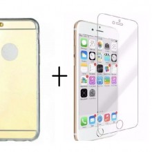 Pachet husa Elegance Luxury Tip Oglinda Gold pentru Apple iPhone 7 cu folie de sticla gratis