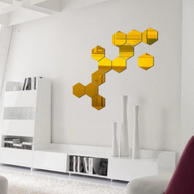 Set Oglinzi Design Hexagon Gold - Oglinzi Decorative Acrilice Cristal - Diamant - Luxury Home 12 bucati/set