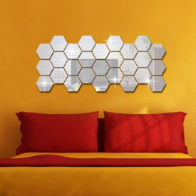 Set Oglinzi Design Hexagon Silver - Oglinzi Decorative Acrilice Cristal - Diamant - Luxury Home 12 bucati/set
