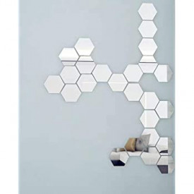 Set Oglinzi din PVC Design Hexagon Silver M Size - Oglinzi Decorative Acrilice Luxury Home 12 bucati/set