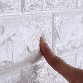 Tapet 3D Alb design perete modern din caramida in relief, Autoadeziv , 77x70 cm