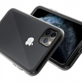 Husa Apple iPhone 11 PRO Negru, Perfect Fit cu spate de sticla securizata premium + folie de sticla gratis !