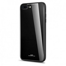 Husa Apple iPhone 7,Elegance Luxury Back Glass, husa cu sticla securizata pe spate de culoare neagra