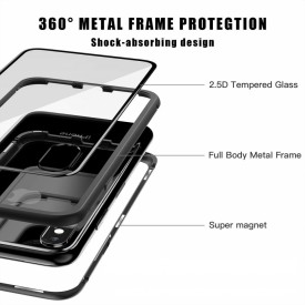 Husa Apple iPhone 8, Magnetica Argintiu, Perfect Fit cu spate de sticla securizata premium