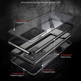 Husa Samsung Galaxy S20 Plus , Magnetica 360 Negru, Perfect Fit cu spate de sticla securizata premium + folie de sticla pentru ecran