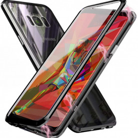 Husa Samsung Galaxy S8 Plus , Magnetica Negru, Perfect Fit cu spate de sticla securizata premium + folie de sticla pentru ecran