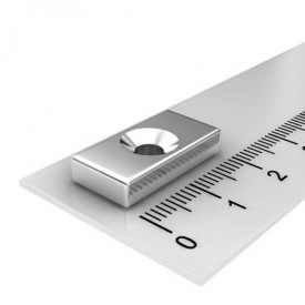 Magnet puternic neodim bloc 20 mm x 10 mm x 3 mm cu gaura de sustinere de 4 mm diametru