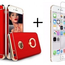 Pachet husa Elegance Luxury 3in1 Ring Red pentru Apple iPhone 6 Plus / Apple iPhone 6S Plus cu folie de sticla gratis