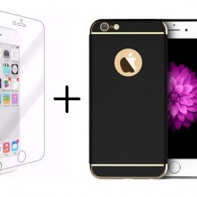 Pachet husa Elegance Luxury 3in1 Ultrasubtire Black pentru Apple iPhone 7 Plus cu folie de sticla gratis