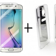 Pachet husa Elegance Luxury pentru Samsung Galasy S6 Egde TIP OGLINDA ARGINTIE ( SILVER ) cu folie de protectie gratis !