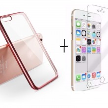 Pachet husa Elegance Luxury placata Rose-Gold pentru Apple iPhone 6 Plus / Apple iPhone 6S Plus cu folie de protectie gratis