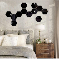 Set Oglinzi Acrilice Design Hexagon - Oglinzi Decorative XL Size Black Luxury Home 12 bucati/set