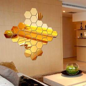 Set Oglinzi Design Hexagon Gold - Oglinzi Decorative Acrilice Cristal - Diamant - Luxury Home 12 bucati/set