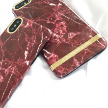 Husa Apple iPhone 6/6S, Elegance Luxury Marble Red TPU, husa cu insertii marmura rosie-aurie