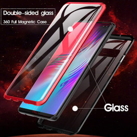 Husa Samsung Galaxy S10 Plus Magnetica 360 grade Black, Perfect Fit cu spate de sticla securizata premium + folie de sticla pentru ecran