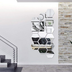 Oglinda Design Hexagon Silver - Oglinzi Decorative Acrilice Cristal - Diamant - Luxury Home - Diagonala 12-14cm - 1 bucata