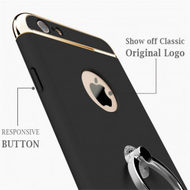 Pachet husa Elegance Luxury 3in1 Ring Black pentru Apple iPhone 7 Plus cu folie de sticla gratis