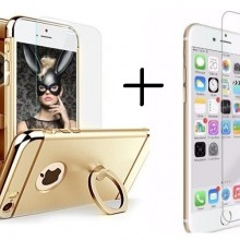 Pachet husa Elegance Luxury 3in1 Ring Gold pentru Apple iPhone 6 Plus / Apple iPhone 6S Plus cu folie de sticla gratis