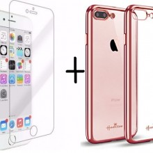 Pachet husa Elegance Luxury placata Rose-Gold pentru Apple iPhone 7 Plus cu folie de protectie gratis