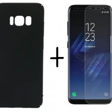 Pachet husa ELEGANCE LUXURY tip jail case de culoare neagra pentru Samsung Galaxy S8 cu folie de protectie gratis
