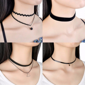 Set 10 coliere pentru gat tip Choker Mystyle Fashion Black
