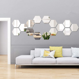 Set Oglinzi Design Hexagon - Oglinzi Decorative Acrilice Cristal - Diamant - Luxury Home - Diagonala 18 cm - Set 10 buc