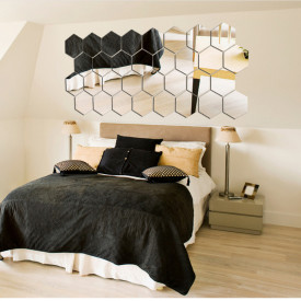 Set Oglinzi Design Hexagon Silver - Oglinzi Decorative Acrilice Cristal - Diamant - Luxury Home 12 bucati/set