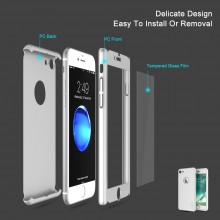 Husa Apple iPhone 7 Plus, FullBody Elegance Luxury Silver, acoperire completa 360 grade cu folie de sticla gratis