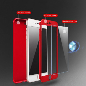 Husa Apple iPhone 8 Plus, FullBody Elegance Luxury Rosu, acoperire completa 360 grade cu folie de sticla gratis