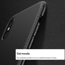 Husa pentru Samsung Galaxy A20, Perfect Fit, cu insertii de carbon, negru