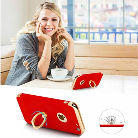 Pachet husa Elegance Luxury 3in1 Ring Red pentru Apple iPhone 6 Plus / Apple iPhone 6S Plus cu folie de sticla gratis