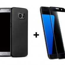 Pachet husa Elegance Luxury Antisoc TPU Black pentru Samsung Galaxy S7 Edge cu folie de sticla Black gratis !