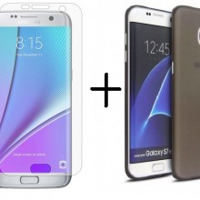 Pachet husa Elegance Luxury TPU slim fumuriu pentru Samsung Galaxy S6 cu folie de sticla gratis