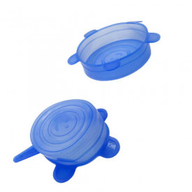 Set 6 Capace Albastre si flexibile din silicon pentru vase/recipiente, castron, bol, pahar, borcan, inlocuitor de folie strech alimentara