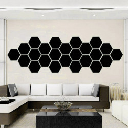 Set Oglinzi Acrilice Design Hexagon - Oglinzi Decorative XXL Size Black Luxury Home 12 bucati/set