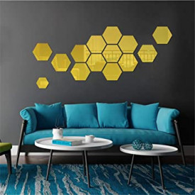 Set Oglinzi Design Hexagon Gold - Oglinzi Decorative Acrilice Cristal - Diamant - Luxury Home 10 bucati/set