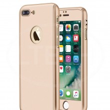 Husa Apple iPhone 7 Plus, FullBody Gold, acoperire completa 360 grade cu folie de sticla gratis