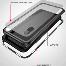 Husa Apple iPhone 8, Magnetica Argintiu, Perfect Fit cu spate de sticla securizata premium
