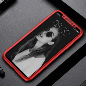 Husa Apple iPhone X, FullBody Elegance Luxury Rosu, acoperire completa 360 grade cu folie de sticla gratis