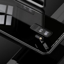 Husa Samsung Galaxy S7 Edge,Elegance Luxury Back Glass, husa cu sticla securizata pe spate de culoare neagra
