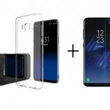 Pachet husa Elegance Luxury slim transparenta pentru Samsung Galaxy S8 cu folie de protectie gratis