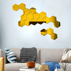 Set Oglinzi Acrilice Decorative Design Hexagon Gold M Size Luxury Home 24 bucati/set